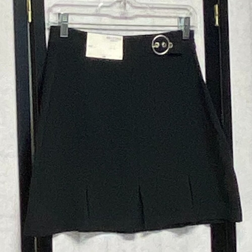 Arizona Jean Co Black A-Line Mini Skirt S Box Pleat Self-Belt Side Zip NWT - Picture 3 of 11